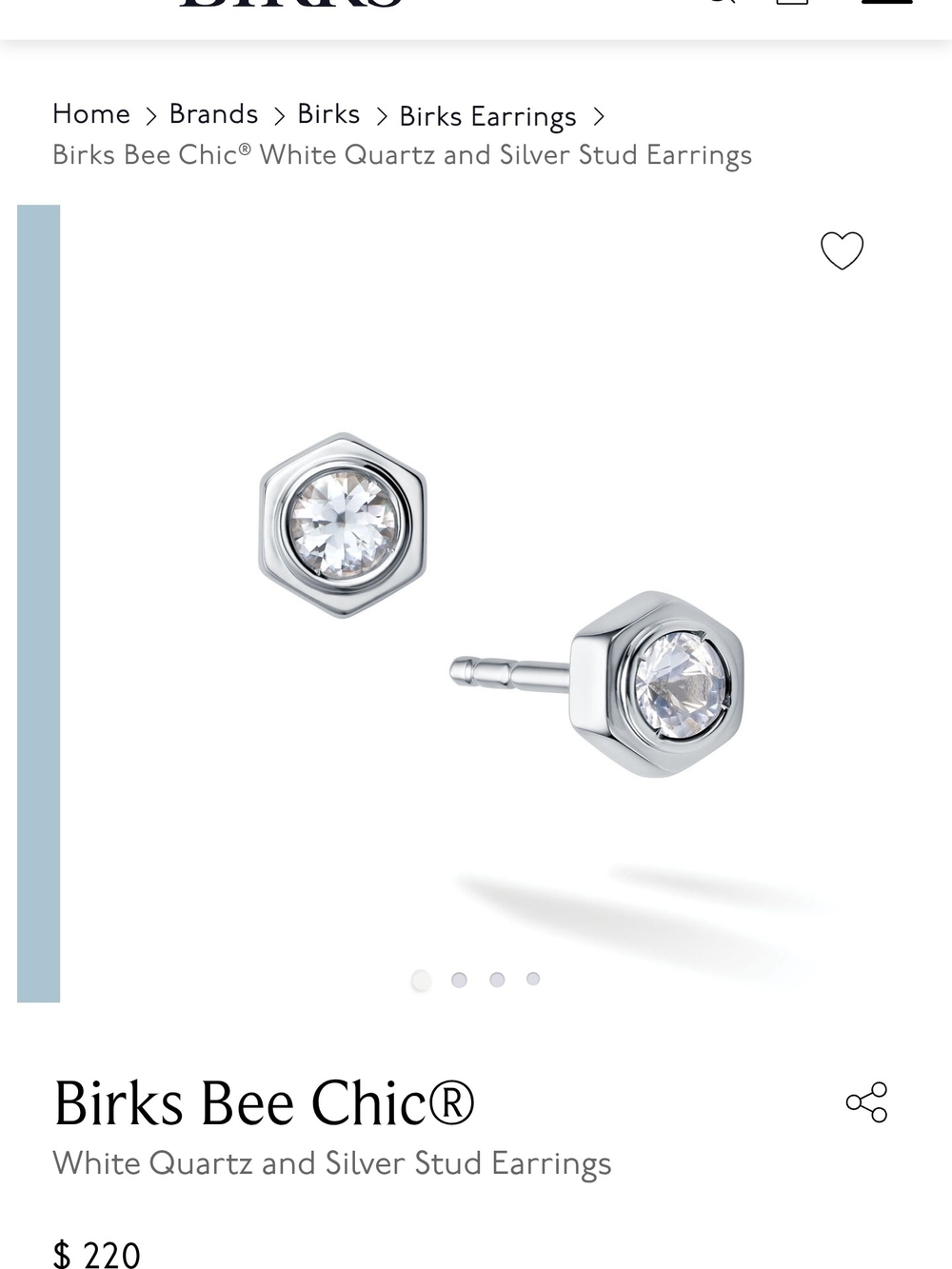 Birks Bee Chic® White Quartz and Silver Stud Earrings